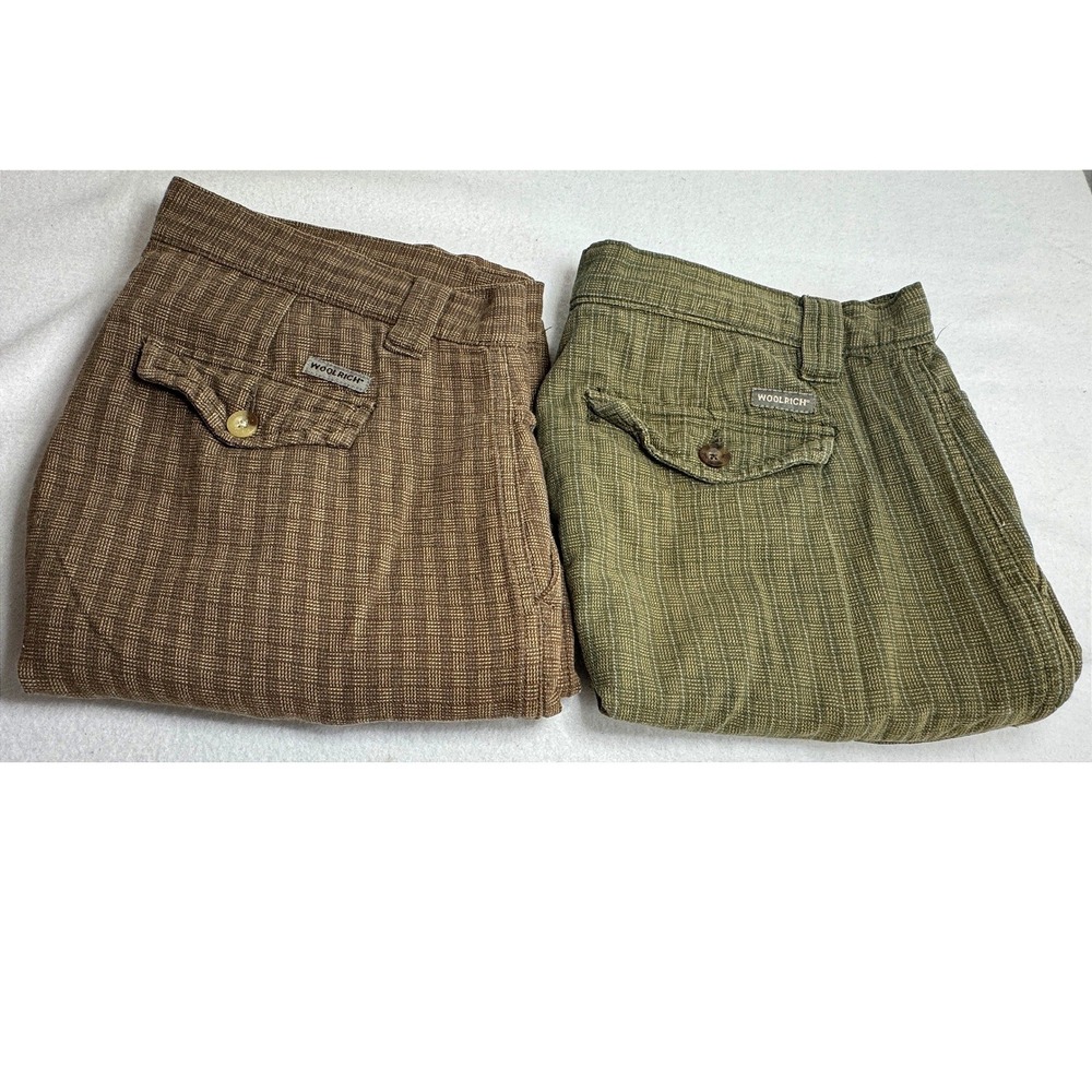 Lot of 2 Woolrich Mens Shorts 35 Brown Green Textured Grid Outdoor Casual